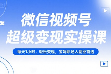 微信視頻號超級變現(xiàn)實操課，每天1小時，輕松變現(xiàn)，寶媽職場人副業(yè)首選