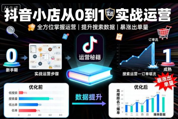 抖音小店從0到1實(shí)戰(zhàn)運(yùn)營，幫你全方位掌握小店運(yùn)營，提升搜索數(shù)據(jù)與出單量
